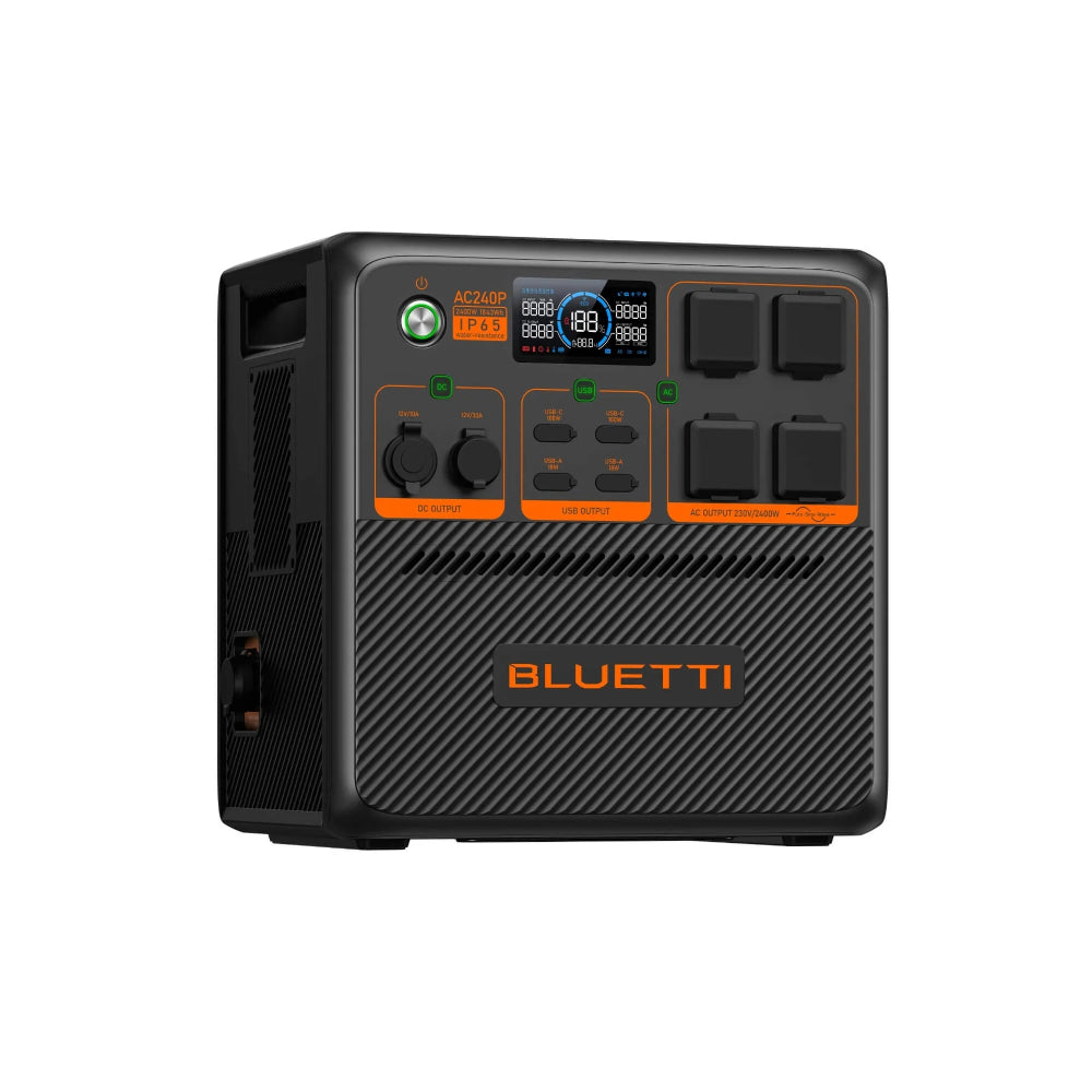 A photo of a bluetti ac240p portable power station angled slightly to the right.