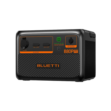 A photo of a Bluetti B80P power station expansion battery left side on sitting on a white background.
