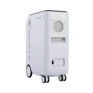 A photo of a Bluetti EP500 Pro 3000W portable power station facing backwards on a slight angle sitting on a white background.