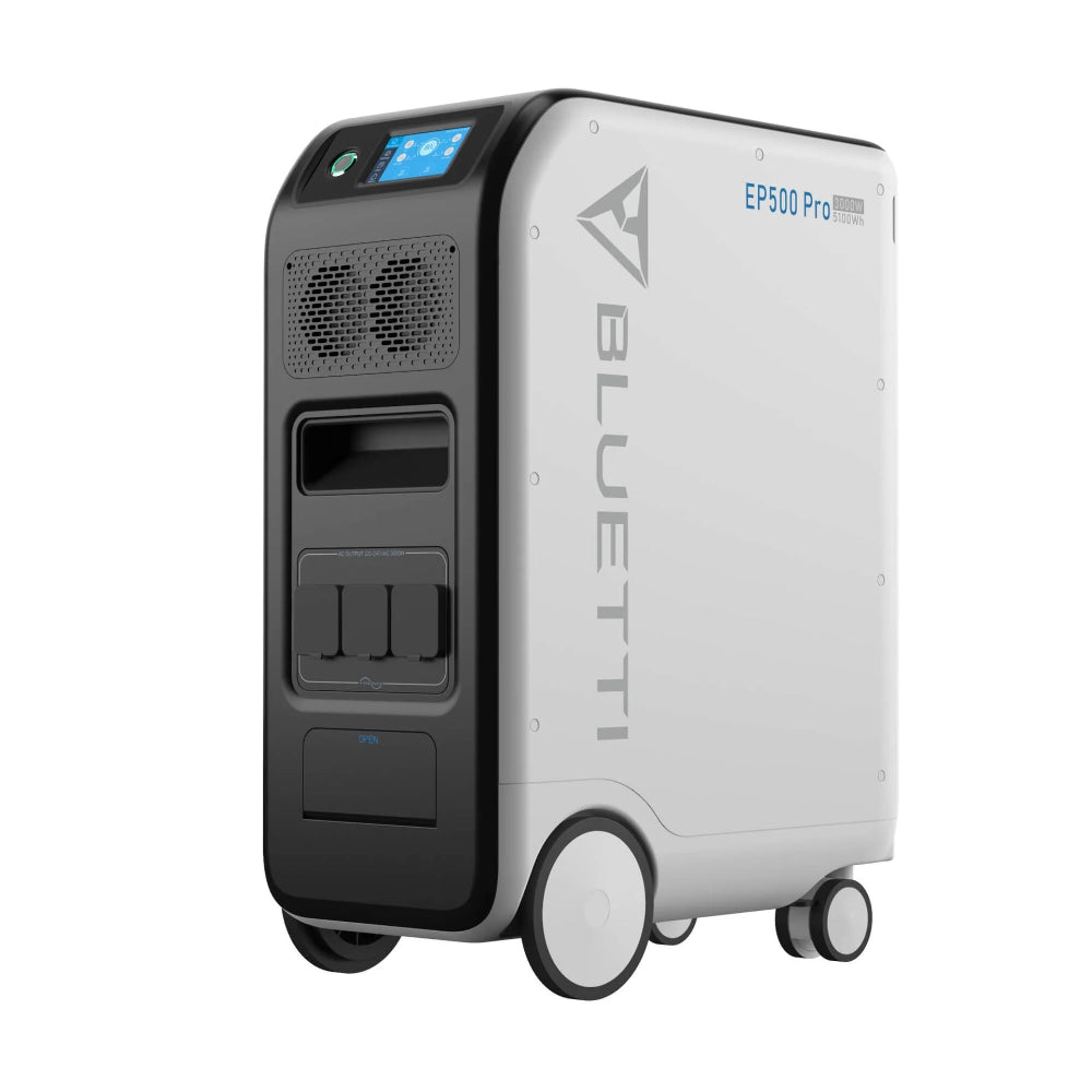 A photo of a Bluetti EP500 Pro 3000W portable power station on a slight angle sitting on a white background.