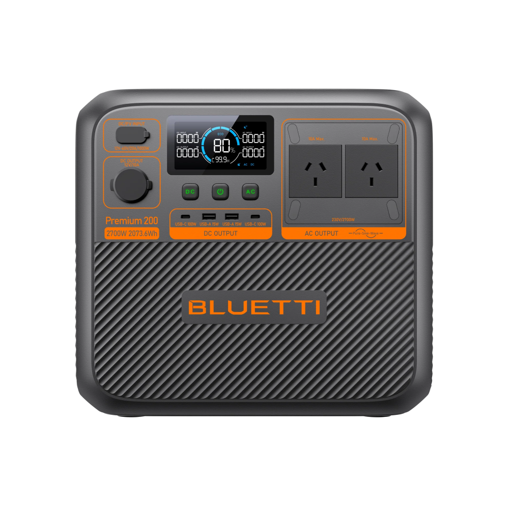 A photo of the front of a bluetti premium 200v2 2700w portable power station