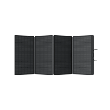 A photo of an EcoFlow 400W solar panel with its panels slightly folded on a white background