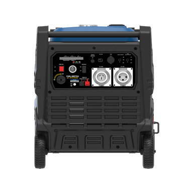 A photo showing the back of a Hyundai HY8000i 8000w inverter generator with a white background.