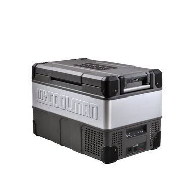 A photo of a MyCOOLMAN 60L Portable Car and Camping Fridge with it's lid closed.