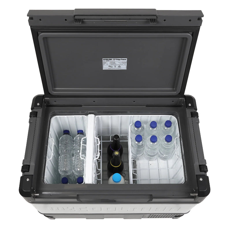 A photo of the interior of a MyCOOLMAN 69L Dual Zone Portable Car and Camping Fridge