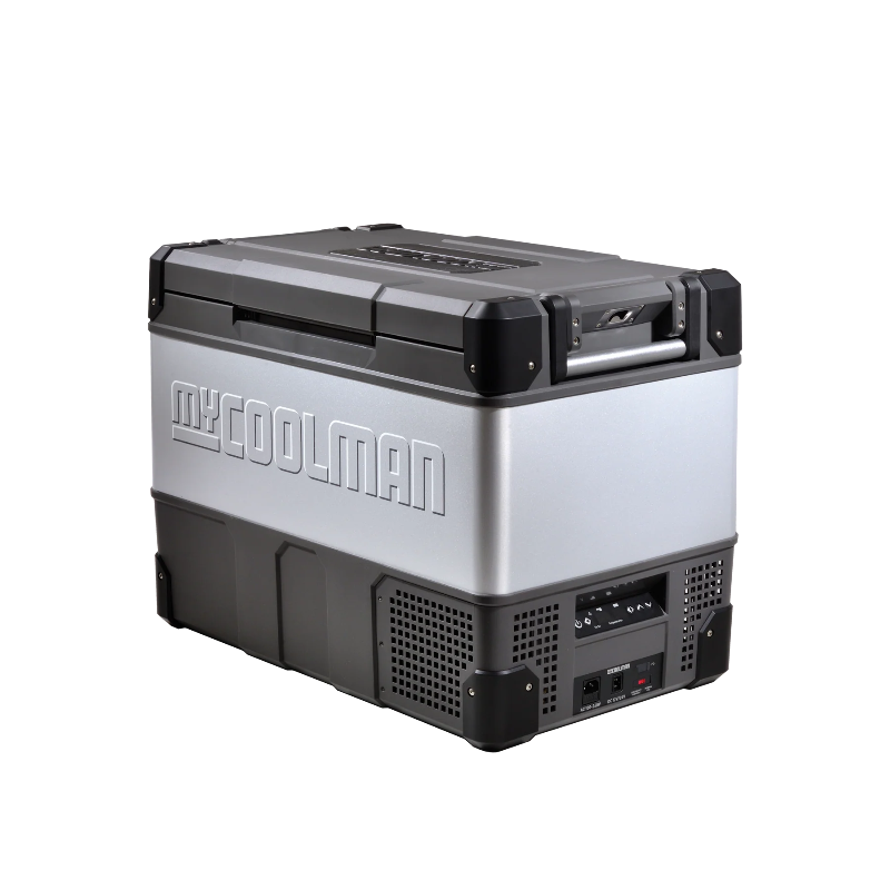 A photo of a MyCOOLMAN 69L Dual Zone Portable Car and Camping Fridge with the lid closed.