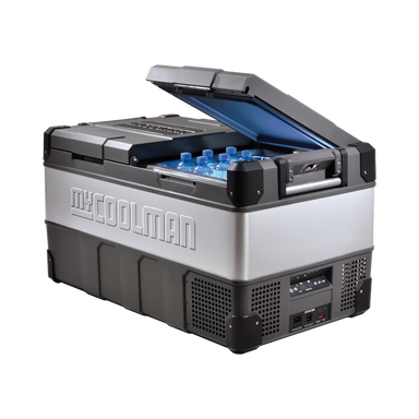 A photo of a MyCOOLMAN 96L Dual Zone Portable Car and Camping Fridge with one lid open