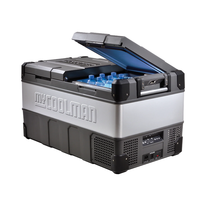 A photo of a MyCOOLMAN 96L Dual Zone Portable Car and Camping Fridge with one lid open