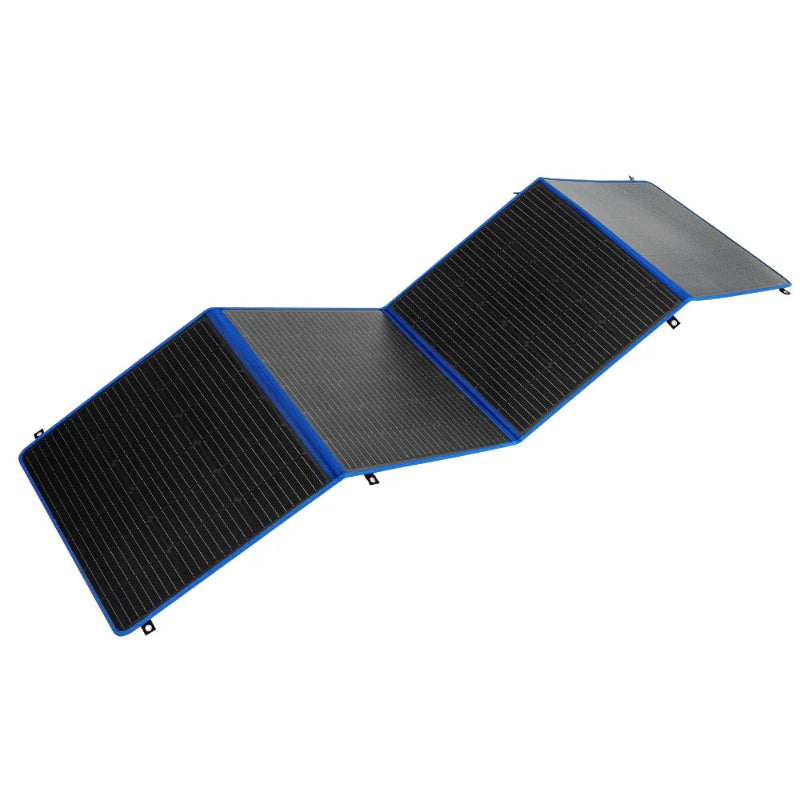 A photo of a MyCOOLMAN 200W Flexible Solar Blankets show its flexibility