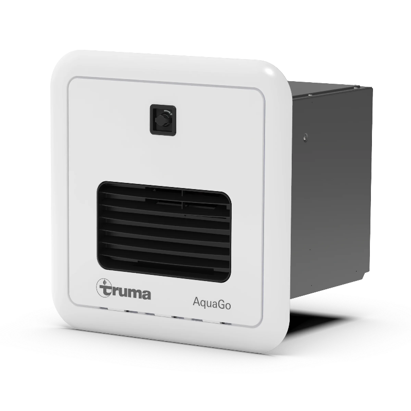 A photo of a Truma Aqua Go Gas Caravan Water Heater Kit in White against a plain background.
