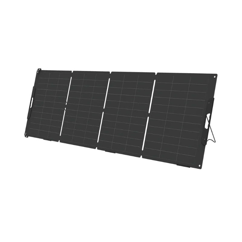 A photo of an iTechWorld 400W Pro Solar Blanket With Raptor Skin stood up.