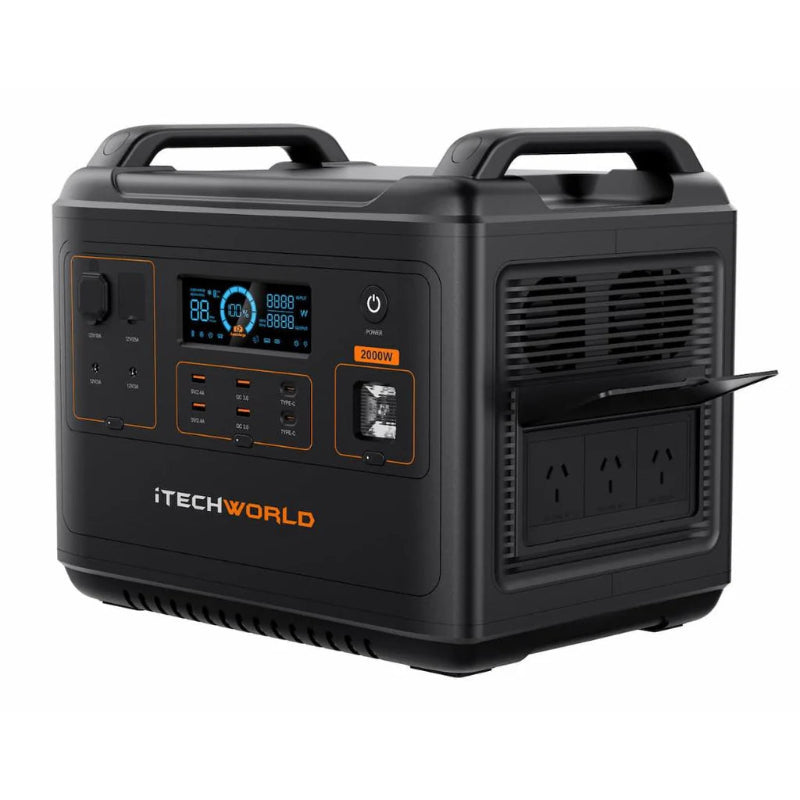 Side View of a Black iTechWorld PS2000 Portable Power Station