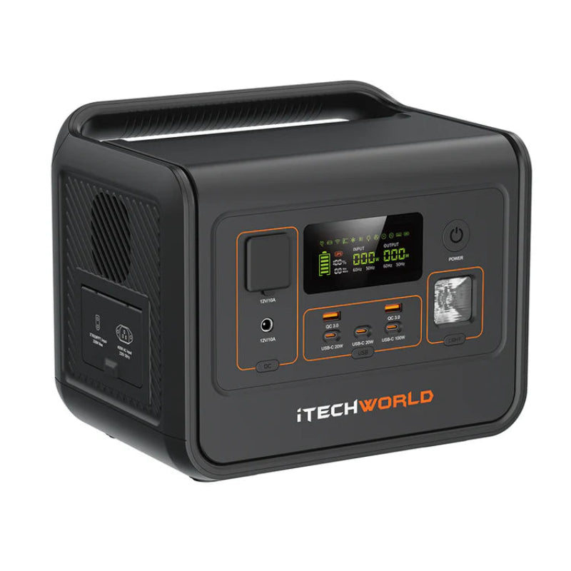 Front view of a Black iTechWorld PS800 Portable Power Station