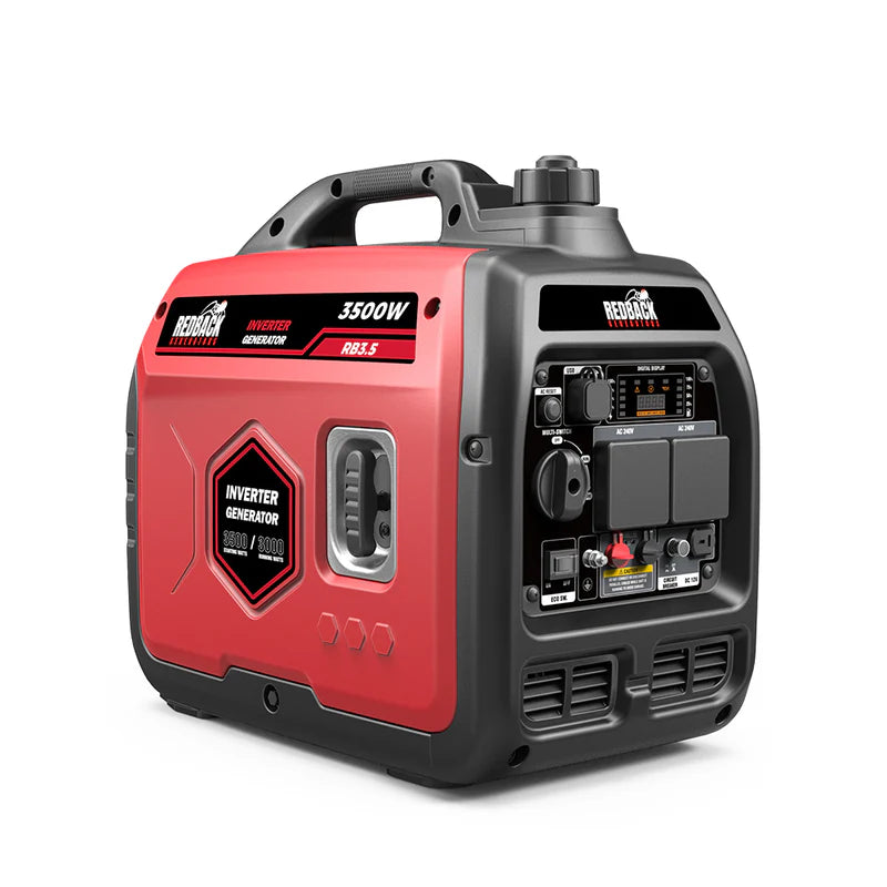 A photo of an iTechWorld Redback RB 3.5 3500W Portable Inverter Generator side on.