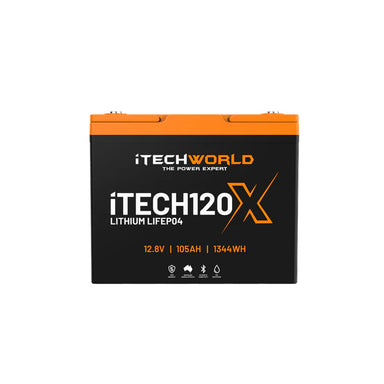 Photo of a black iTechWorld iTech120X Lithium Battery Front View