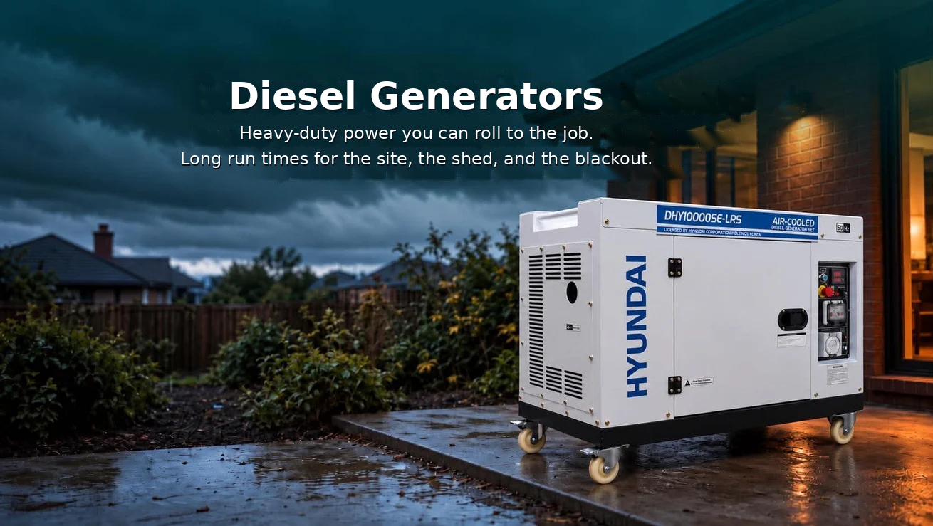 A Hyundai DHY10000SE-LRS Diesel Generator Sitting outside of a house.