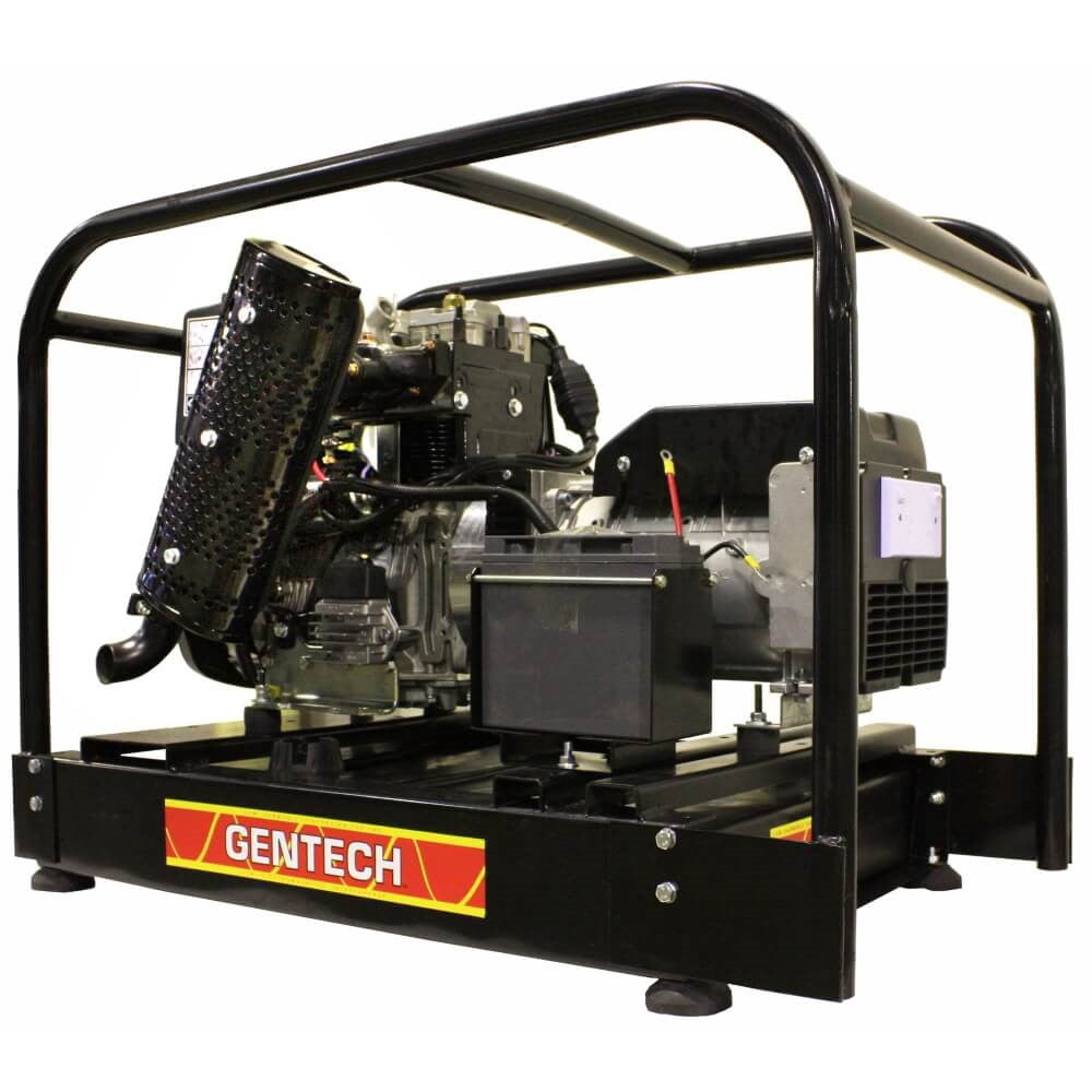 A photo of a gentech 8.5kVA diesel generator with an open frame.