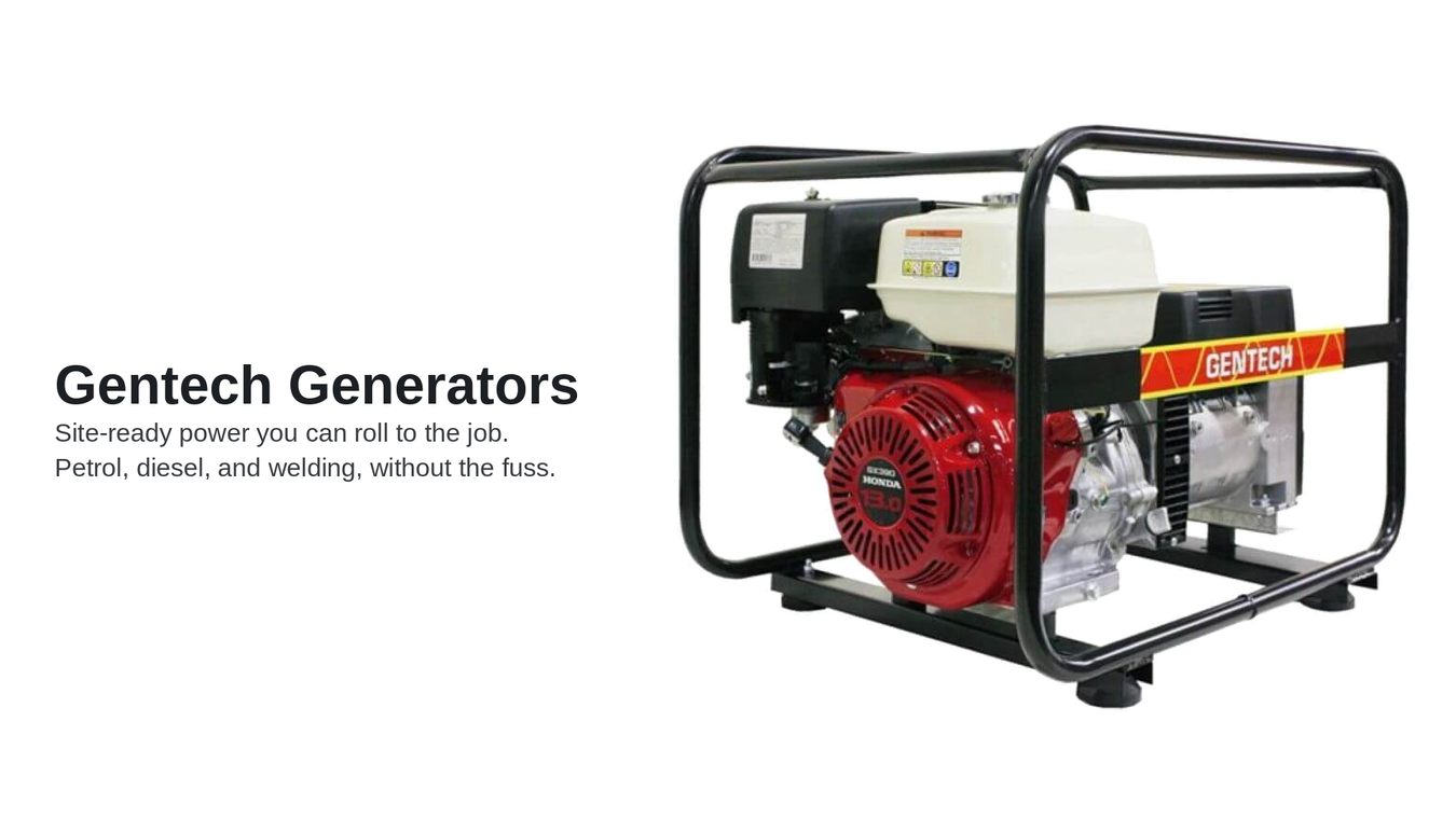 A gentech open frame generator on a white background