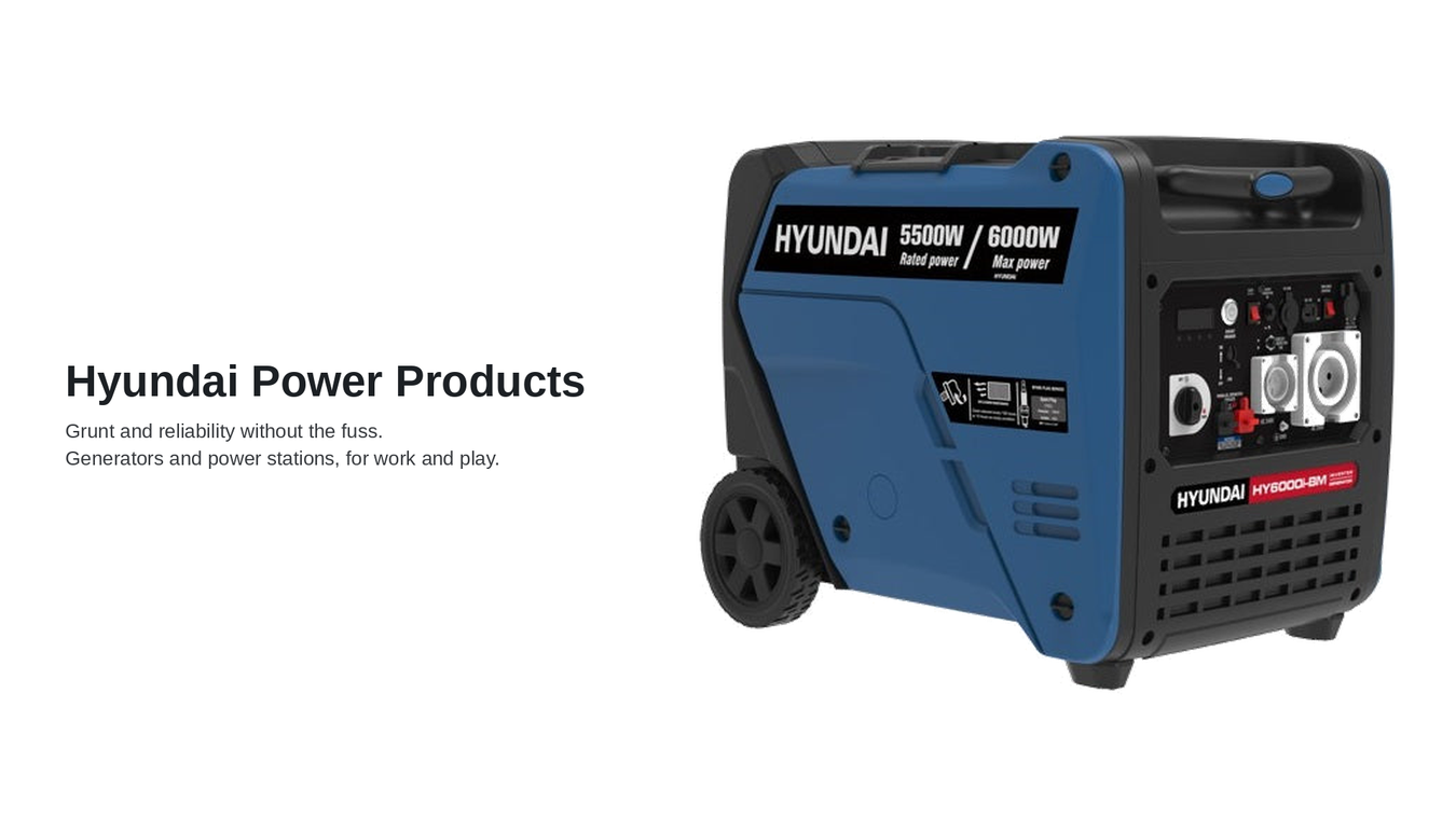 A photo of a Hyundai HY6000i Generator on a white background.