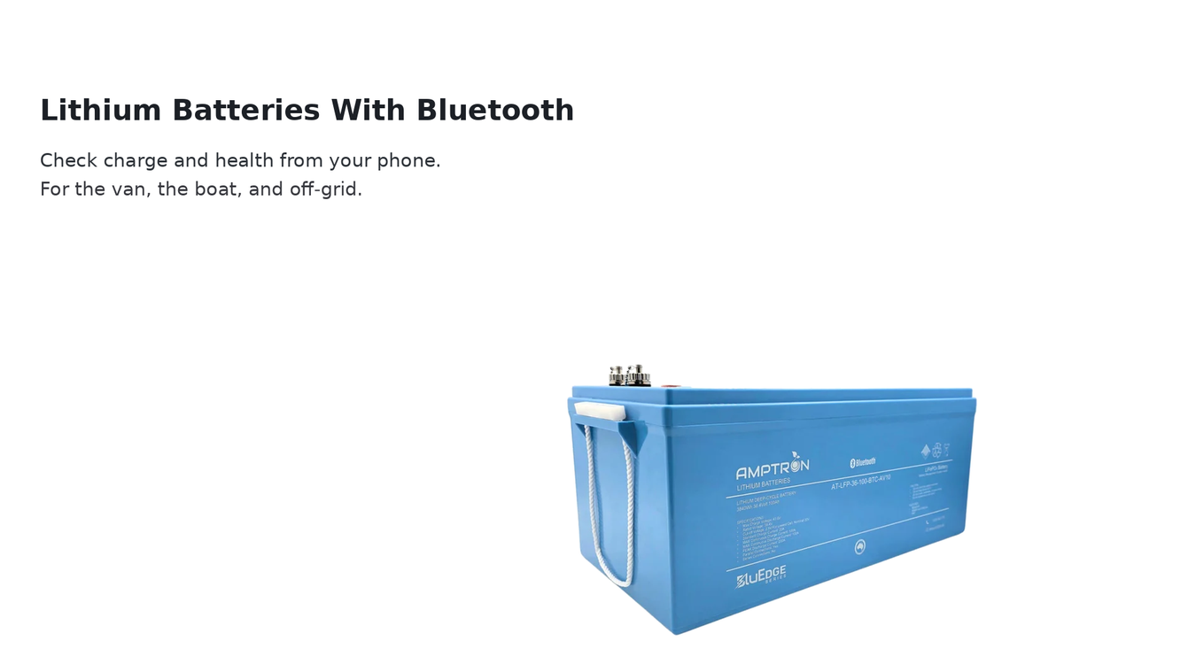 Lithium Batteries With Bluetooth Collection Photo showing an amptron bluedge lithium battery