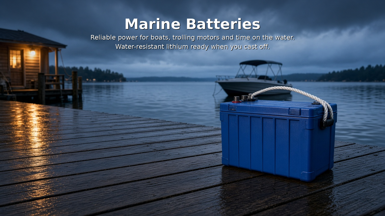 A marine battery sitting next to a dock.