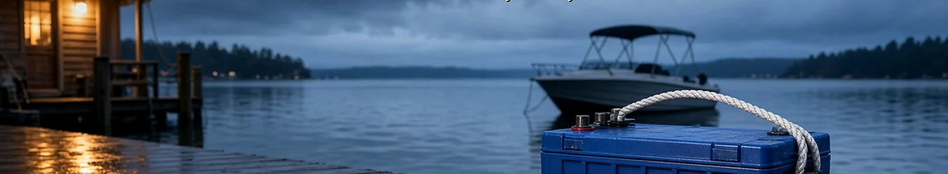 A photo a marine battery sitting on top of a dock