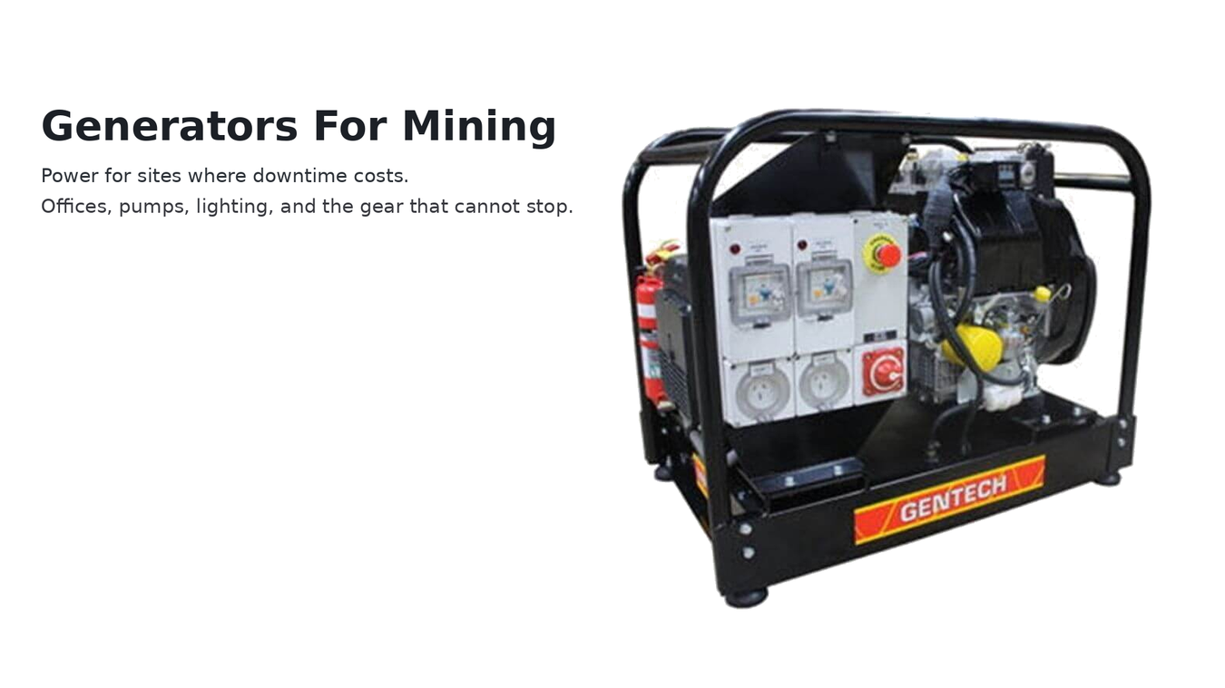 A Gentech mining generator on a white background