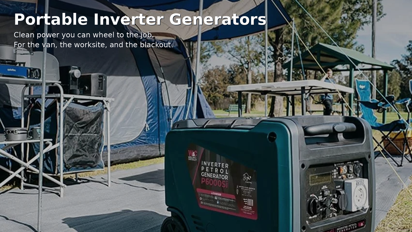 A welling & crossley P6000Si Portable Inverter Generator at a campsite