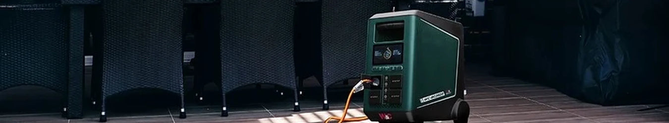 A welling & Crossley home backup power station sitting outside on a slight angle.
