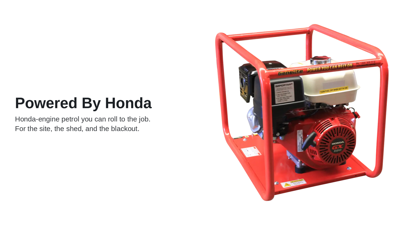 Genelite Powered By Honda Generator On A White Background