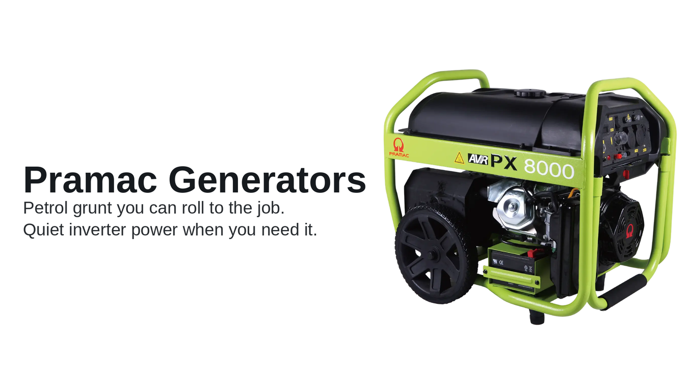 A pramac PX8000 generator on a white background