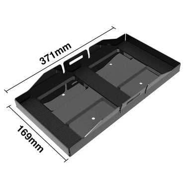 In the photo a 120x pro Battery Tray with dimensions on a white background
