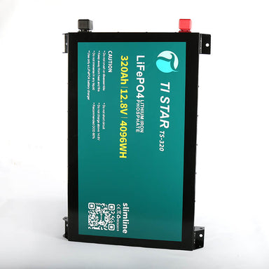 12V 320Ah Slimline Tistar Battery inverted on a white background