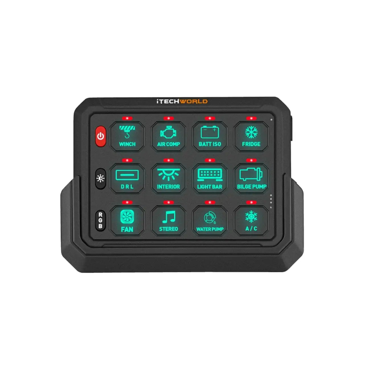 12 gang switch panel front on a white background