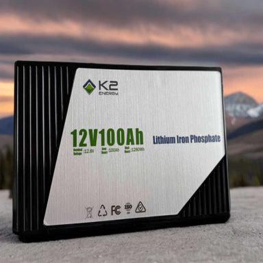 12v 100ah K2 Energy Battery on top of a solid ground