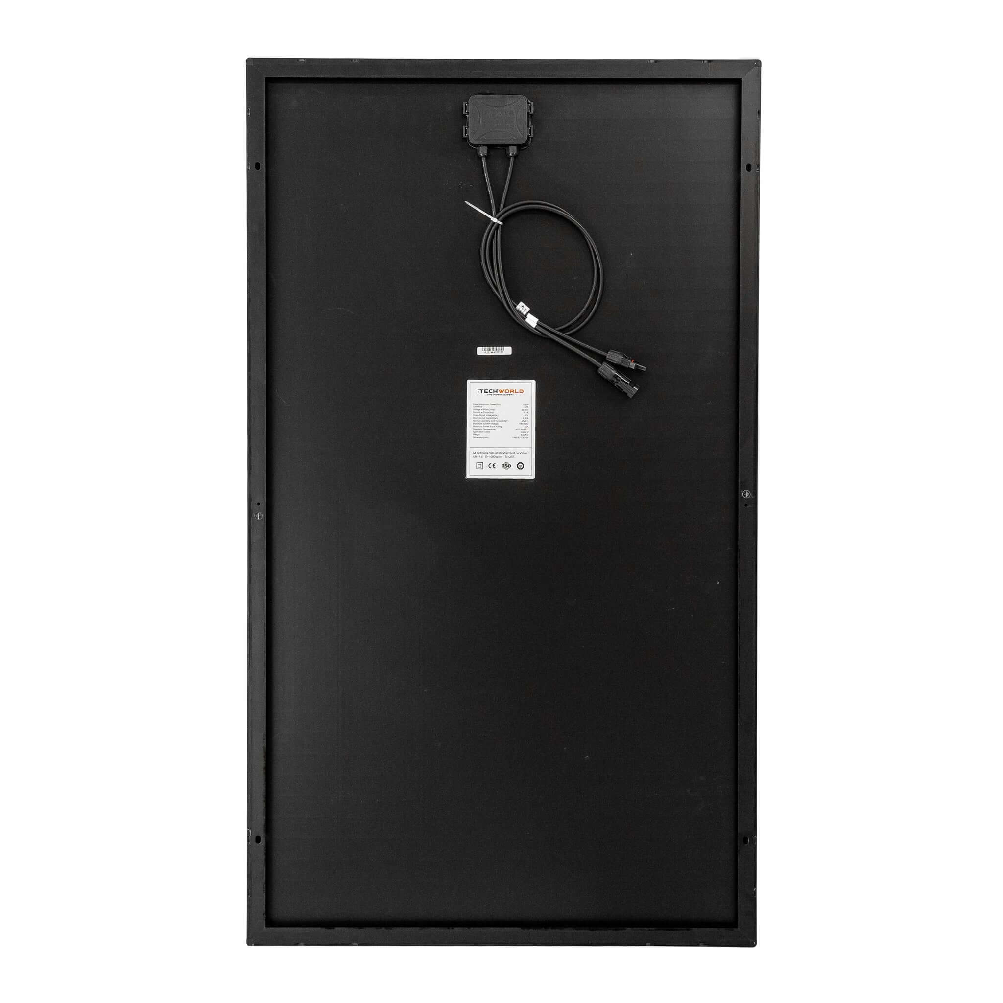150W 42V iTech Hard Frame Solar Panel Back veritical on a white background