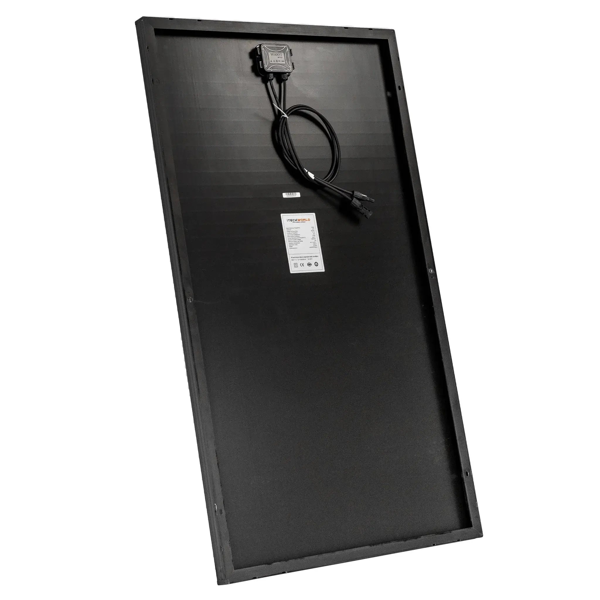 150W 42V iTech Hard Frame Solar Panel Back slightly angled on a white background
