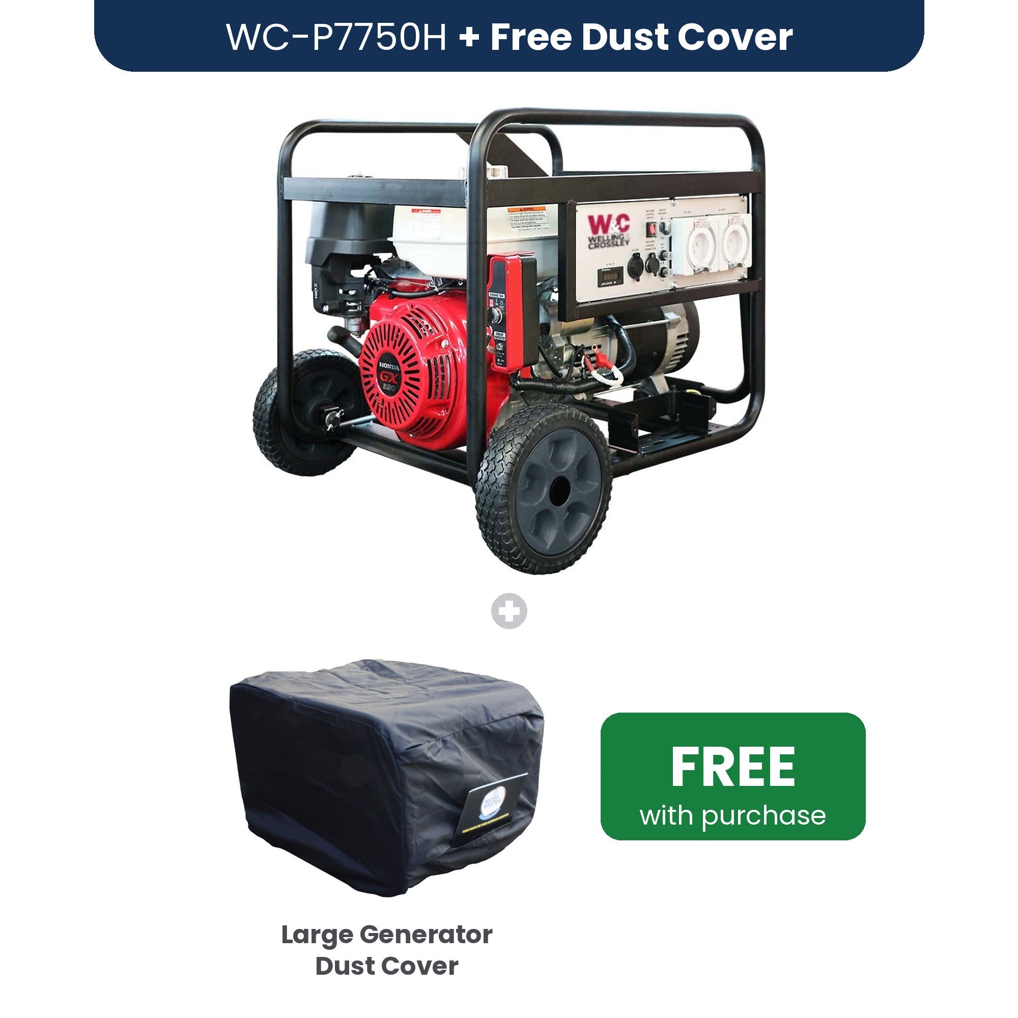 Welling and Crossley WC-P7750H generator with a free large generator dust cover included with purchase