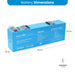 Dimensions of the Amptron 48V 50Ah EGON Slimline Battery, 650mm long by 126mm wide by 235mm high