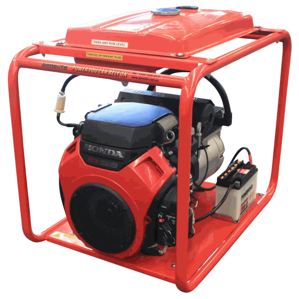 Honda GH10000-LRT-3 11kVA 3 Phase Petrol Generator slightly angled to the left on a transparent background
