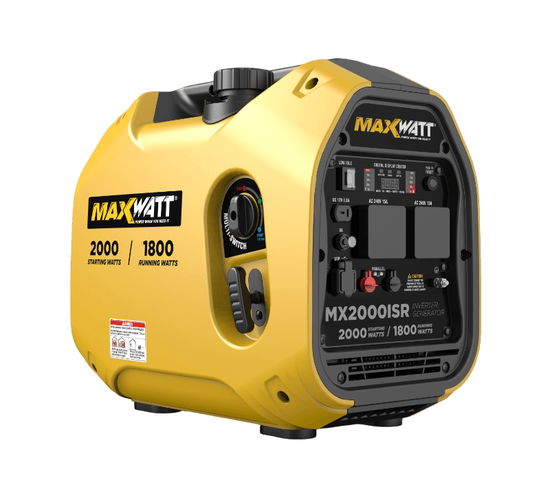 in the photo a 2000W Maxwatt Petrol Generator-FRONT-SIDE on a transparent background