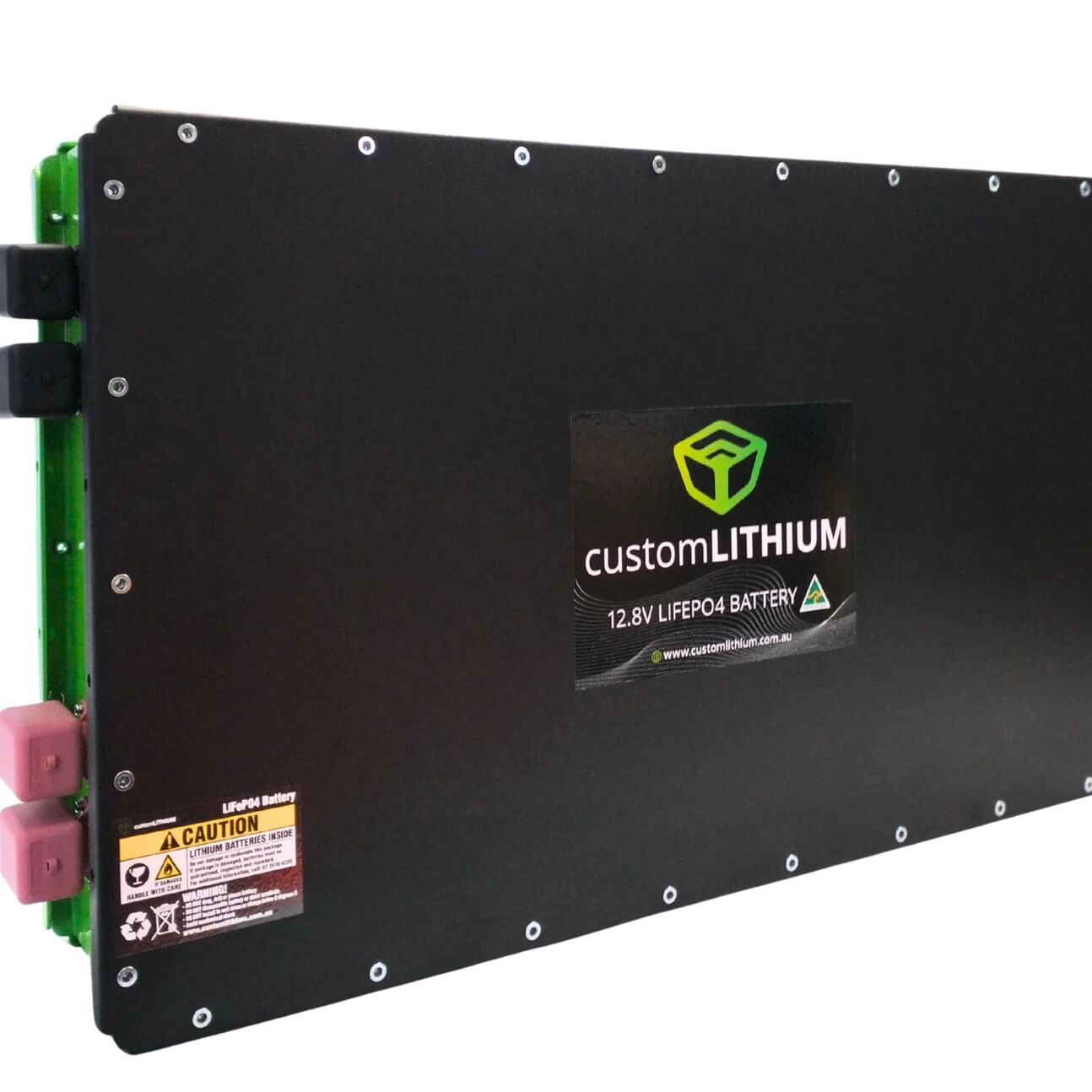 24V 460Ah Ultra Slim Lithium Battery Slightly Angled to the left on a white background