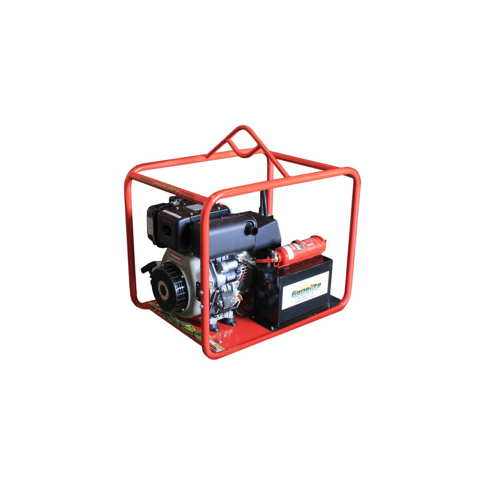 Yanmar GYD5000E-MS mine spec diesel generator angled showing the front and rear on a white background