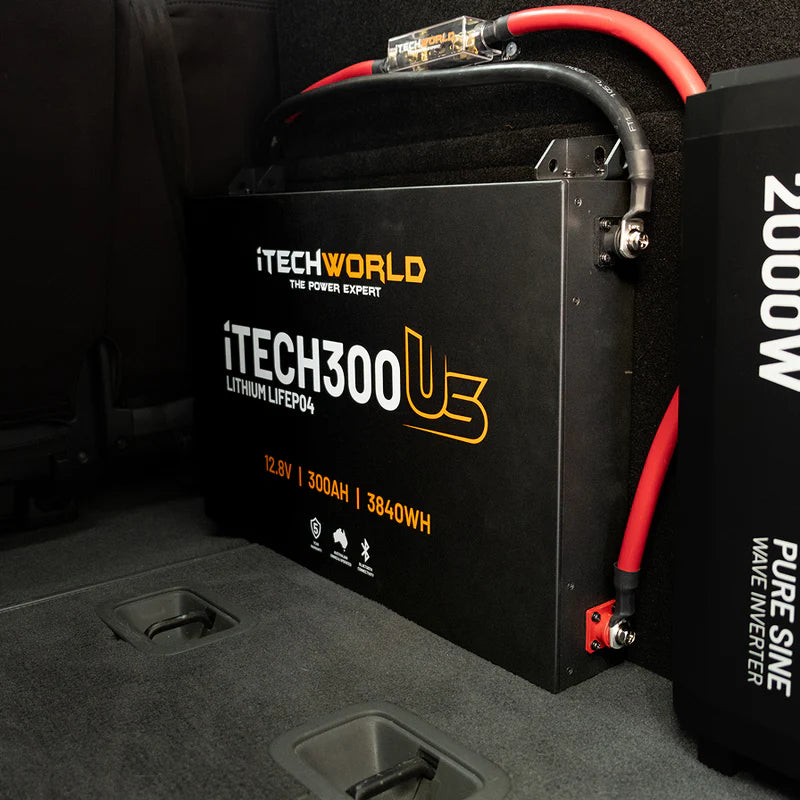 in the photo a 300Ah iTech Ultra Slim on a dark space 
