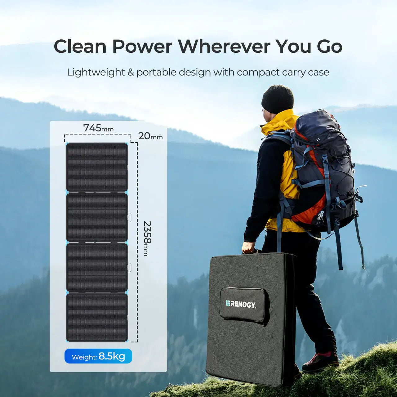 300W Renogy Solar Panel clean power infographic
