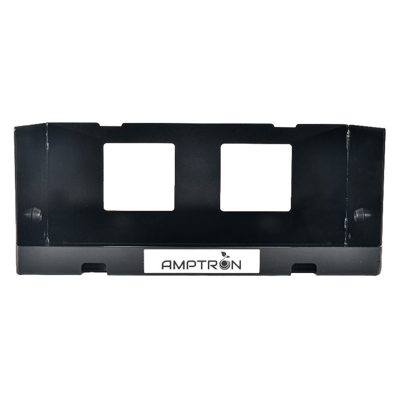 Front view of the Amptron Type B mounting tray showing the cut-outs and Amptron branding