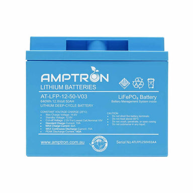 50Ah 70A Amptron Battery Front Photo on a white background
