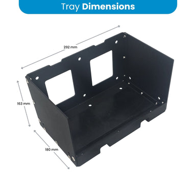 Dimensions of the Amptron Compact Classic mounting tray, 292mm long by 180mm wide by 163mm high