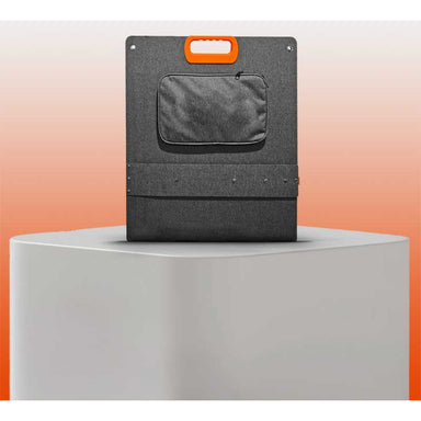 in the image an AG 200W Solar Blanket on top of a concrete pedestal with gradient color background