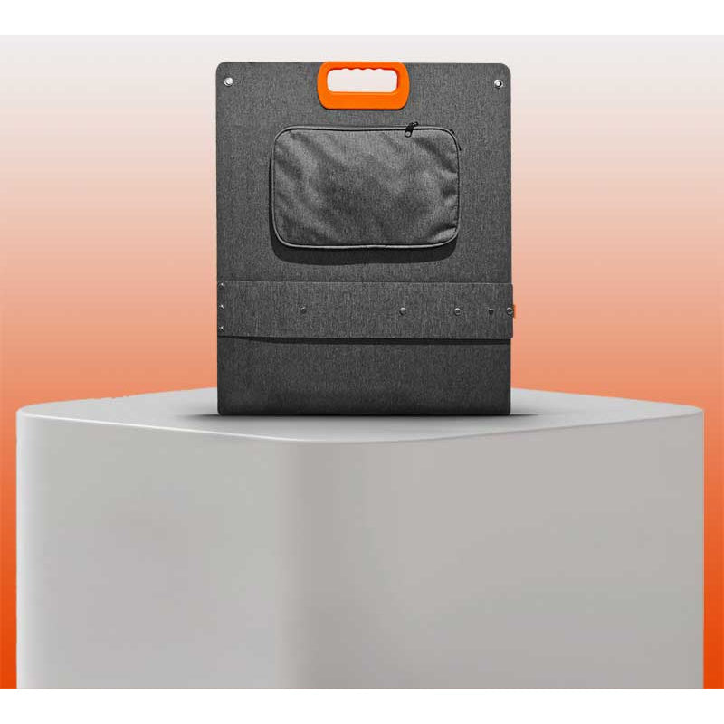 in the image an AG 200W Solar Blanket on top of a concrete pedestal with gradient color background